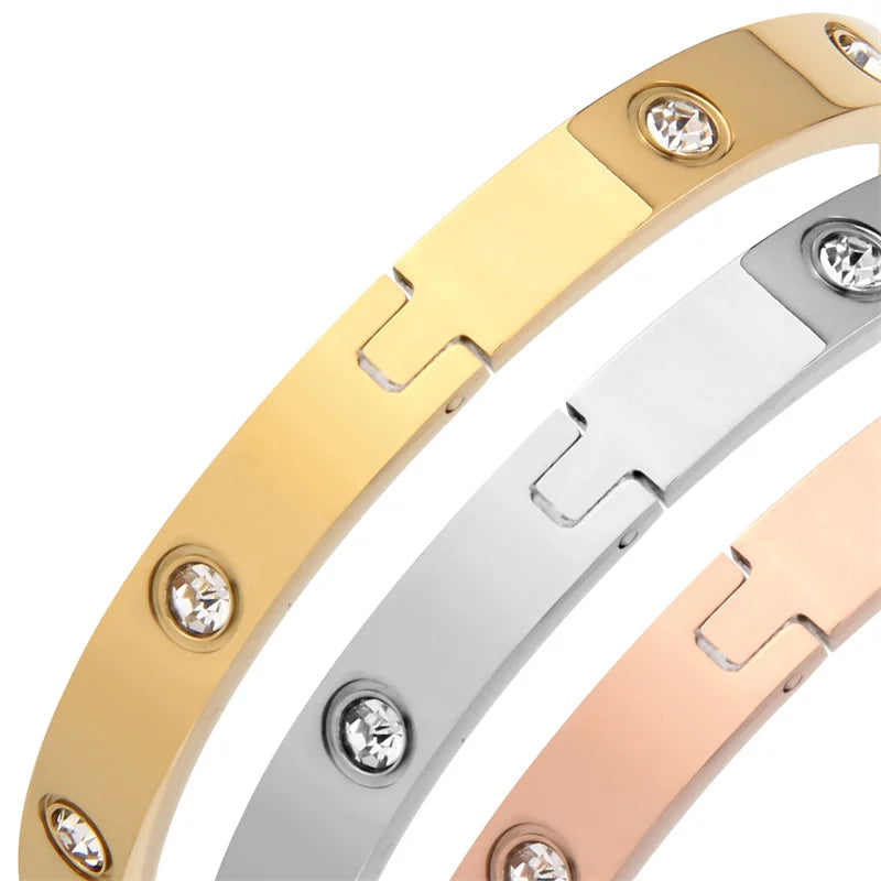 Stainless Steel Bangles - Rhinestone Designer Fashion Jewelry Women