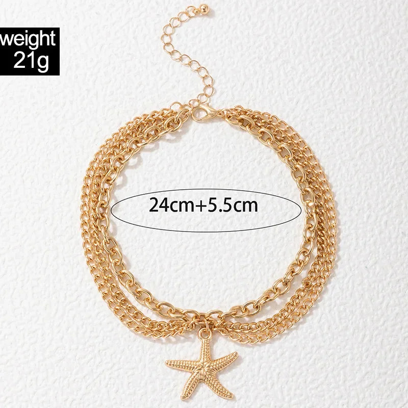 Classic Snake Multi-layer Anklet For Women Starfish Heart Shell Sexy Chain On Foot Leg Female Ankle Bracelet Beach Jewelry