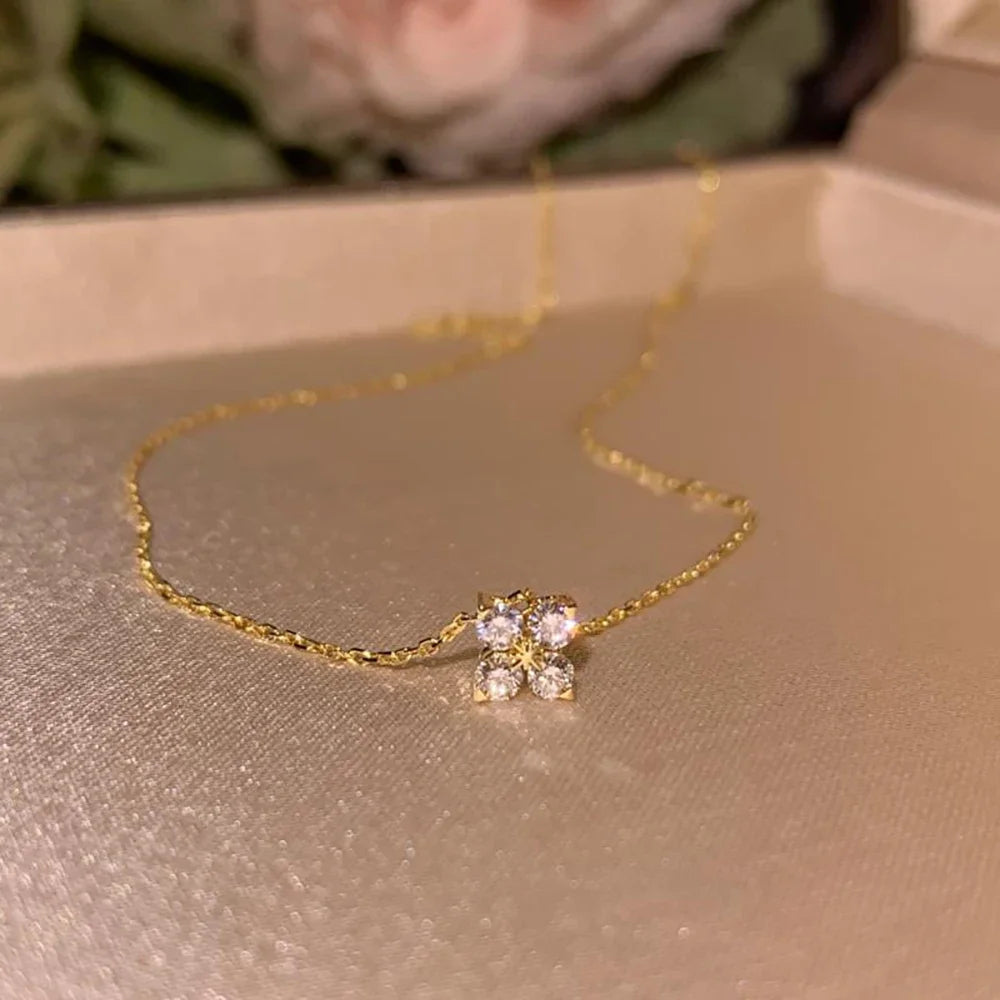 18K Gold Four Leaf Clover Jewelry Set - Necklace Bracelet Earrings Women