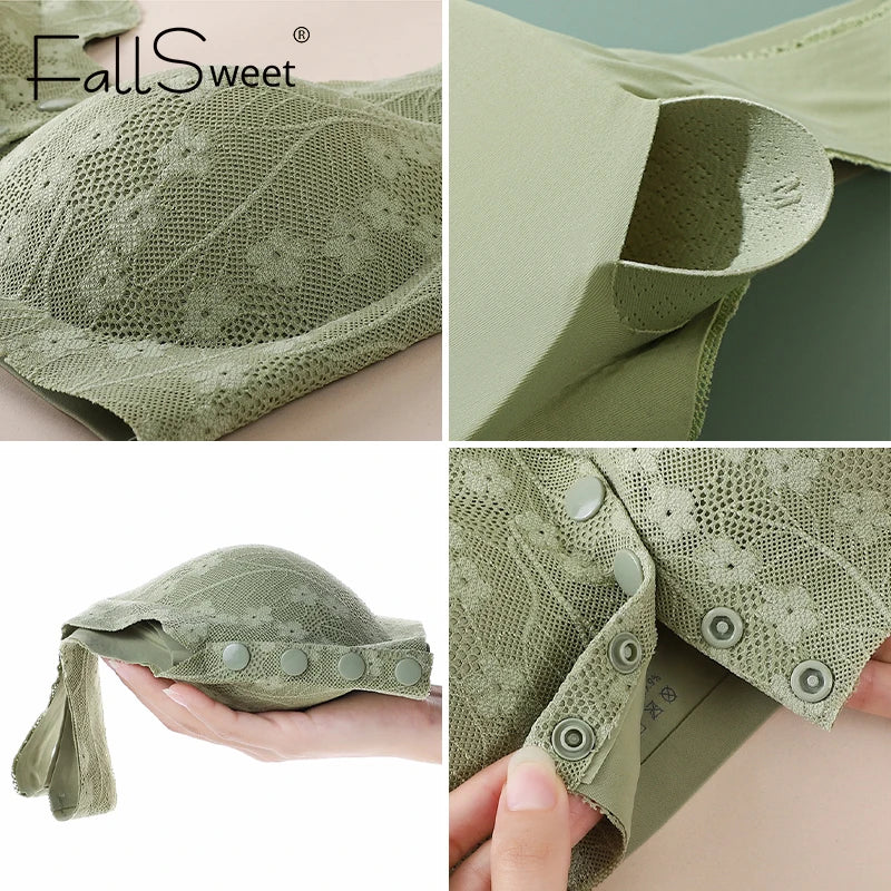 FallSweet 5PCS Front Closure Bra for Moms Lace  Seamless Push Up Brassiere Plus Size Wireless Brassiere for Middle-aged Women
