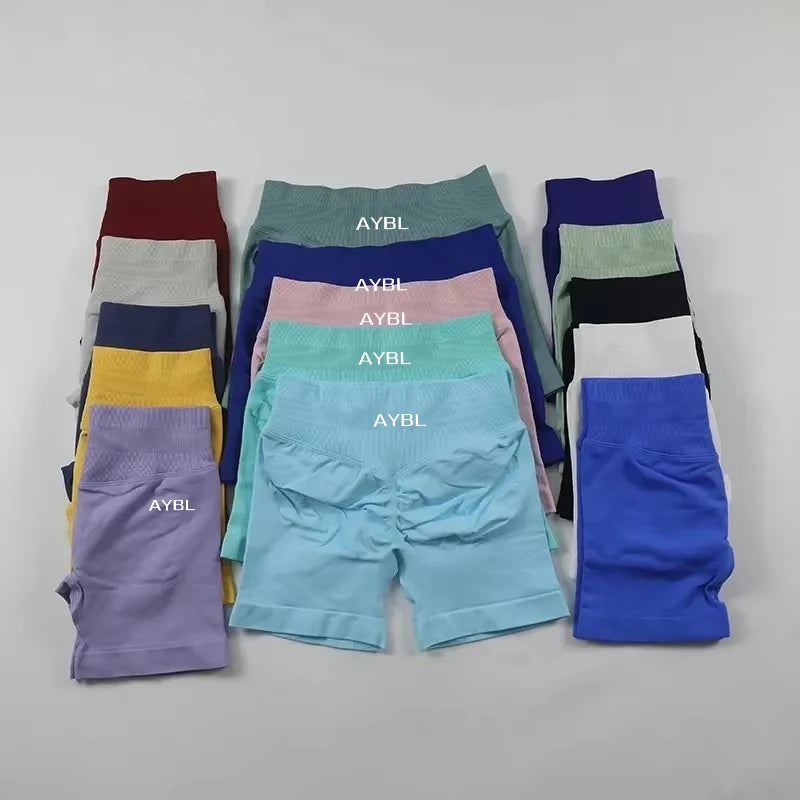 AYBL Yoga Shorts CrossFit Training Yoga Cycling Gym Workout Hot Girl's Low Ribbed Band Scrunch Butt Seamless Breathable Shorts