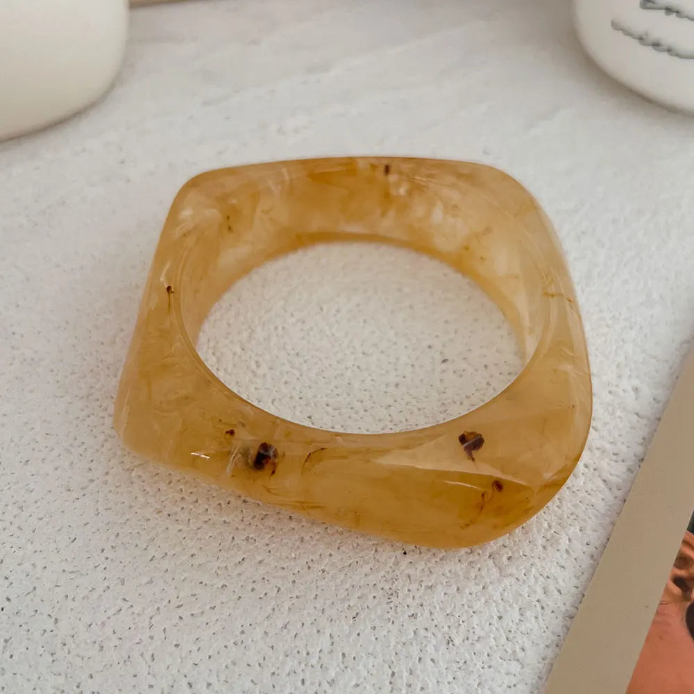 KMVEXO Vintage Chunky Coffee Thick Resin Acrylic Smudging Bangles Geometric Irregular Bangle Bracelets For Women Men Jewelry