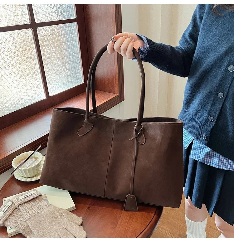 Faux Suede Solid Color High Quality Fashionable Versatile Handbag 2025 Women's Product Hot Selling  Large Capacity Shoulder Bag