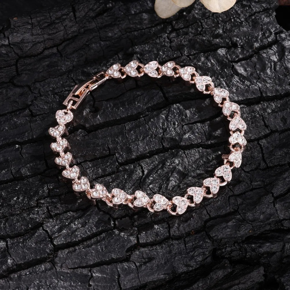 Roman Heart Design Crystal Zircon Wedding Bracelet Water Drill Encrusted Simple Minority Sense Ins Style Jewelry Accessory