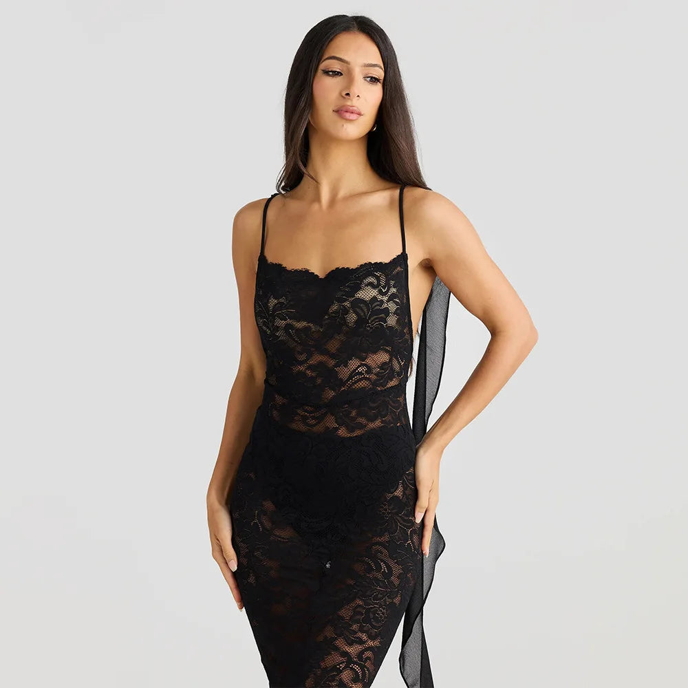 Articat Sexy Sleeveless Lace Patchwork Print Women Backless Party Evening Dress 2024 New Trailing Long Skirt Flowing Vestido