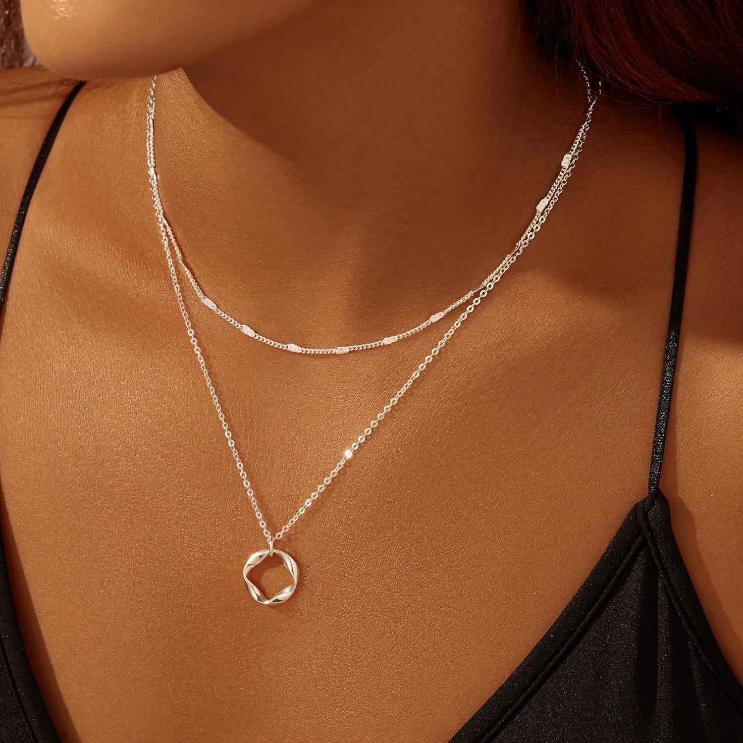 Layered Gold Necklaces for Women Stackable14K Gold Silver Plated Circle Paperclip Chain Pendant Choker Necklace Set For Woman