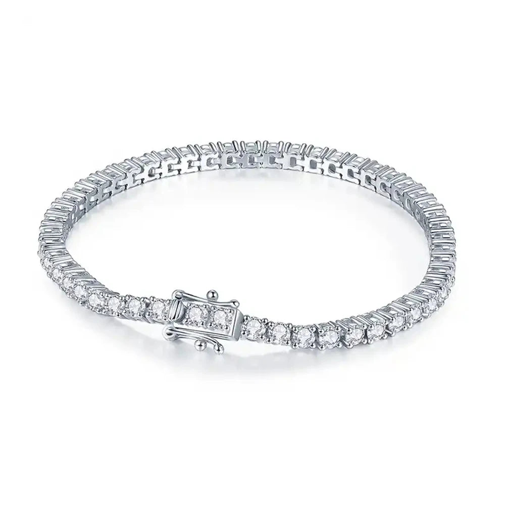 QooLady High Quality 925 Sterling Silver Round Shiny CZ Tennis Chain Bracelet for Women Wedding Engagement Jewelry Gifts SB006