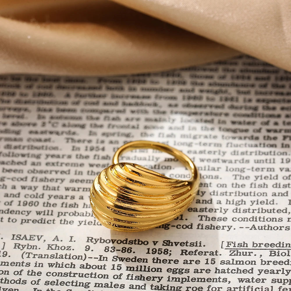 Irregular Geometric Smooth Metal Open Rings for Women Men Statement Thick Dome Finger Ring Adjustable Stainless Steel Jewelry