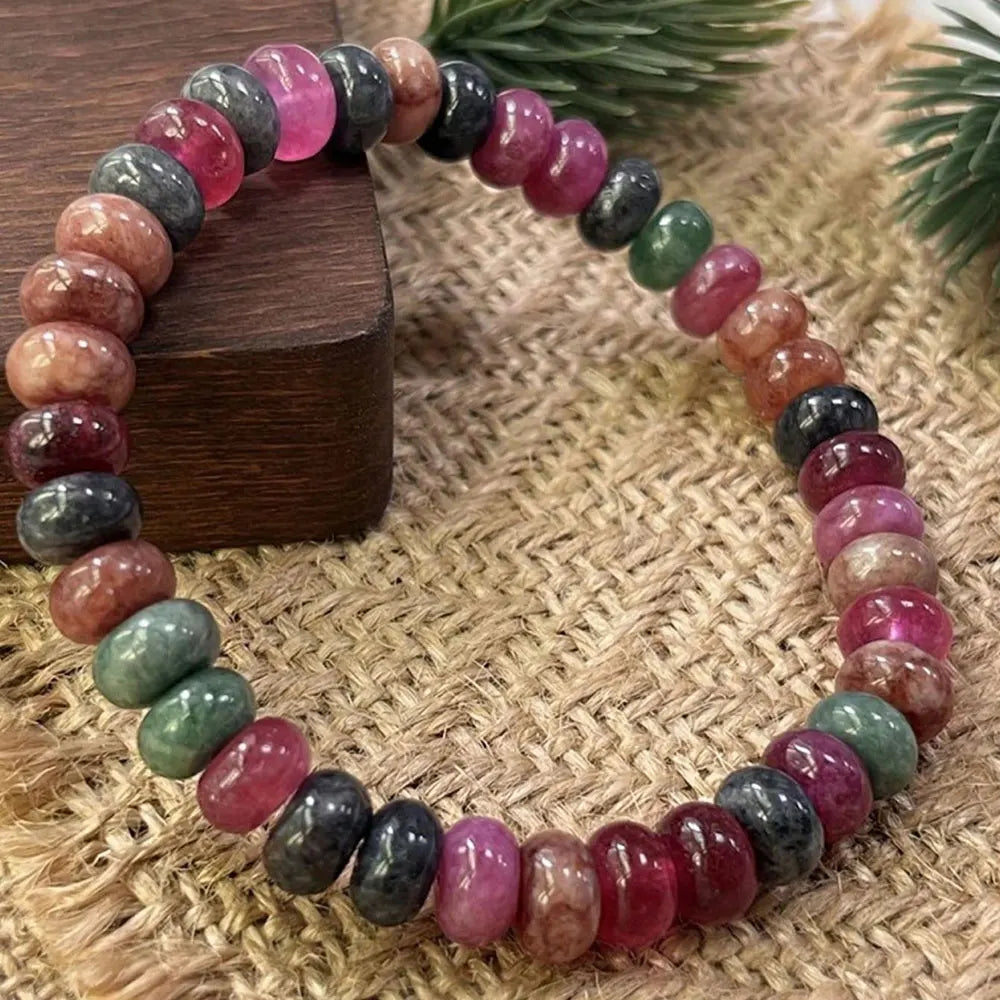Multicolor Tourmaline Bracelet Natural Rainbow Tourmaline Handmade Beads Love Stone Watermelon Tourmaline Bracelet Holiday Gift