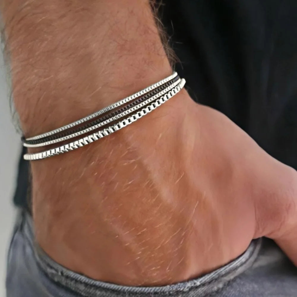 Simple Stainless Steel Multi-layer Chain Men Bracelet Retro Box Chain Bracelet Fashion Jewelry Fashion Women Accessories Gifts