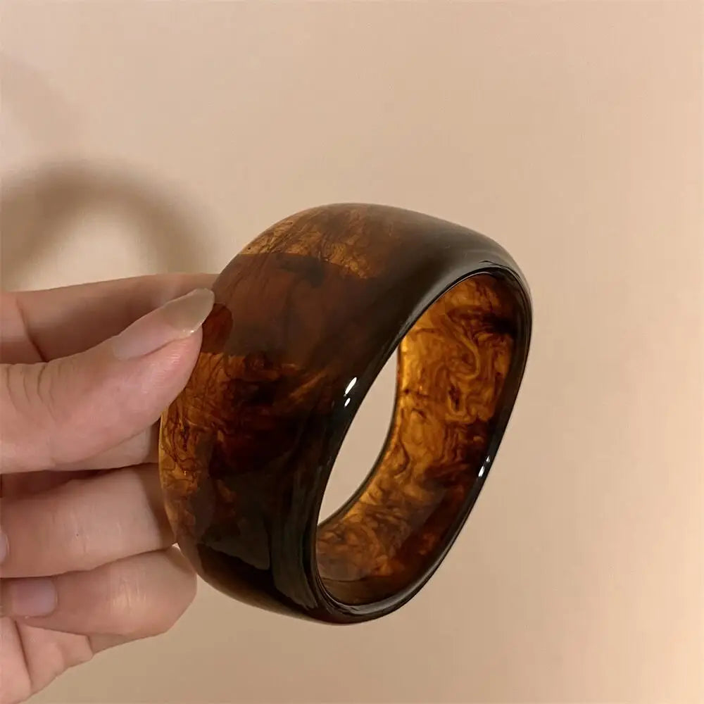 Vintage Wide Geometric Resin Beige Brown Coffee Bangles Irregular Chunky Bracelets Bangle Jewelry Gift for Women Girls