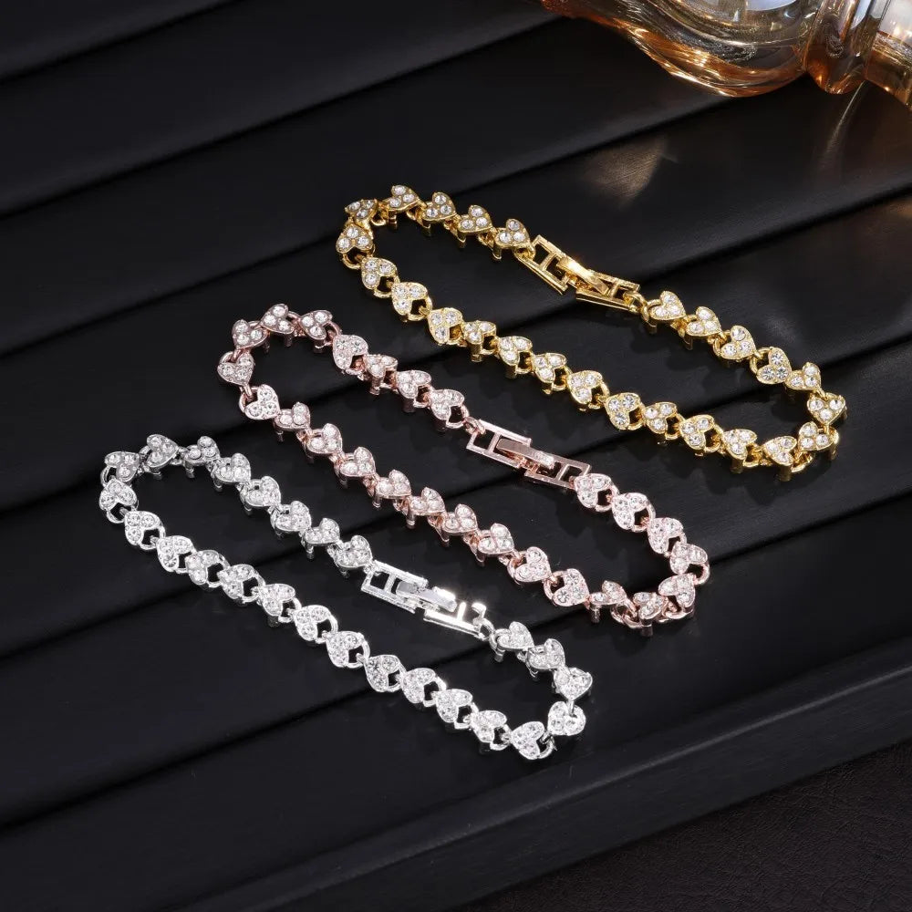 Roman Heart Design Crystal Zircon Wedding Bracelet Water Drill Encrusted Simple Minority Sense Ins Style Jewelry Accessory