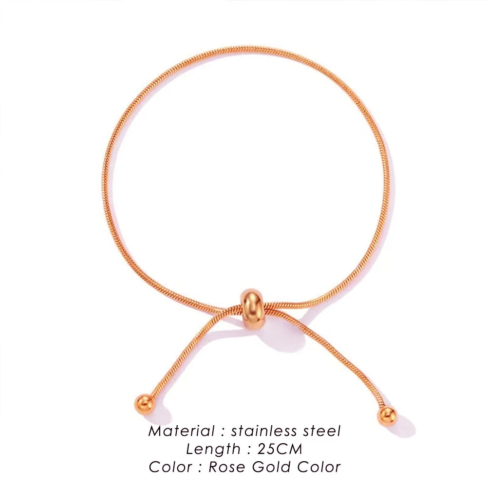 Stainless Steel Adjustable Anklet for Woman Round Snake Chain Pull-Out Anklet Button Birthday Gift Jewelry on Foot Wholesale
