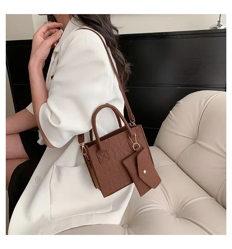 Korean Version Minimalist Embossed Felt Lightweight Handbag 2025 New Single Shoulder Diagonal Span Two-Piece Bag For Women