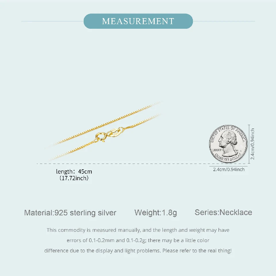 BAMOER Solid Gold Over 925 Sterling Silver Chain Necklace for Women Girls, 0.8mm Box Chain Super Thin & Strong Necklace Chain