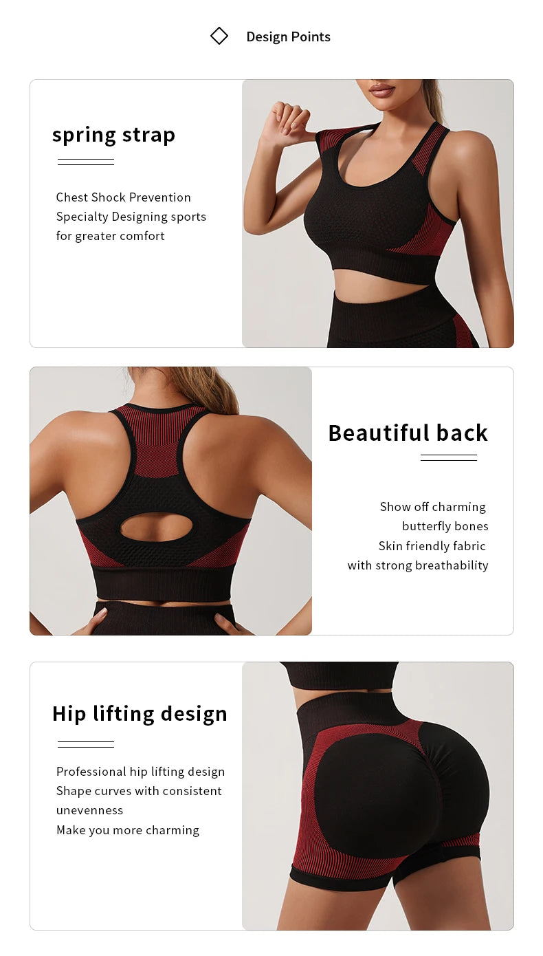 Seamless Bra Yoga Sports Set Fitness Shorts Bra Women Tops Leggings 2 Piece Suits Running Workout Gym Female Vest Clothing