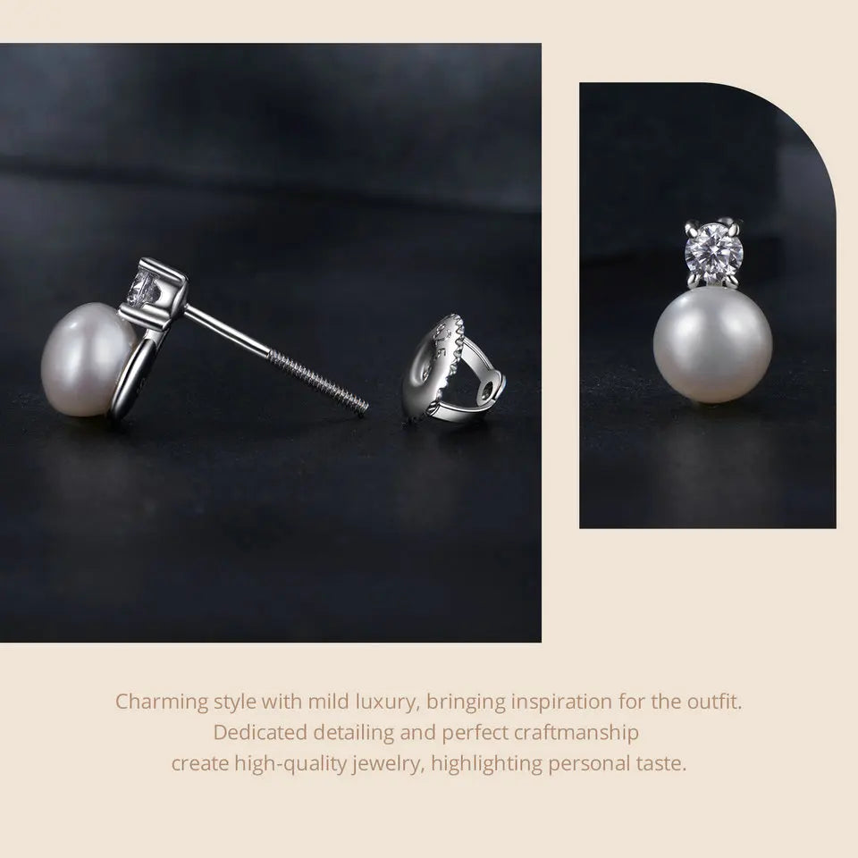 BAMOER Moissanite 925 Sterling Silver Freshwater Pearl Stud Earrings VVS1 Lab Created Diamond Wedding Earrings for Women Gift