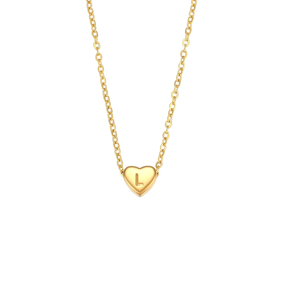 E.B.belle Minimalist Small Love Initial Necklace Jewelry Stainless Steel 18k Gold Plated Mini Heart Letter Pendant Necklace