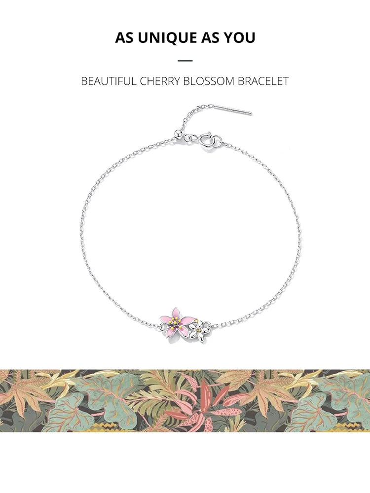 WOSTU 925 Sterling Silver Original Pink Sakura Bracelet Adjustable MINI Bracelet Chain Link Fit MINI Pendant Fashion Jewelry