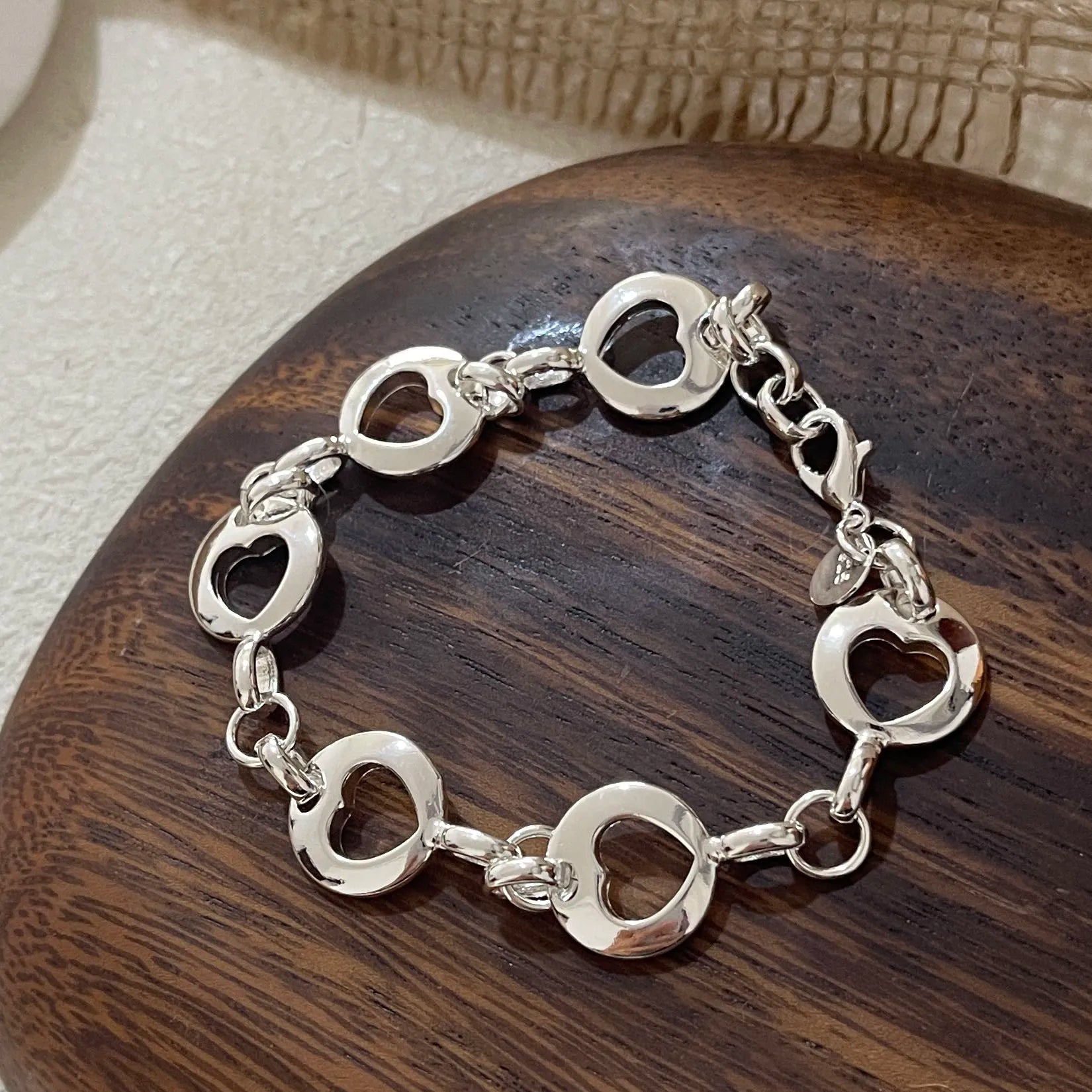 100% Solid 925 Sterling Silver Bracelet for Women Men Vintage Handmade Shinning Heart Bracelets Birthday Christmas Gift