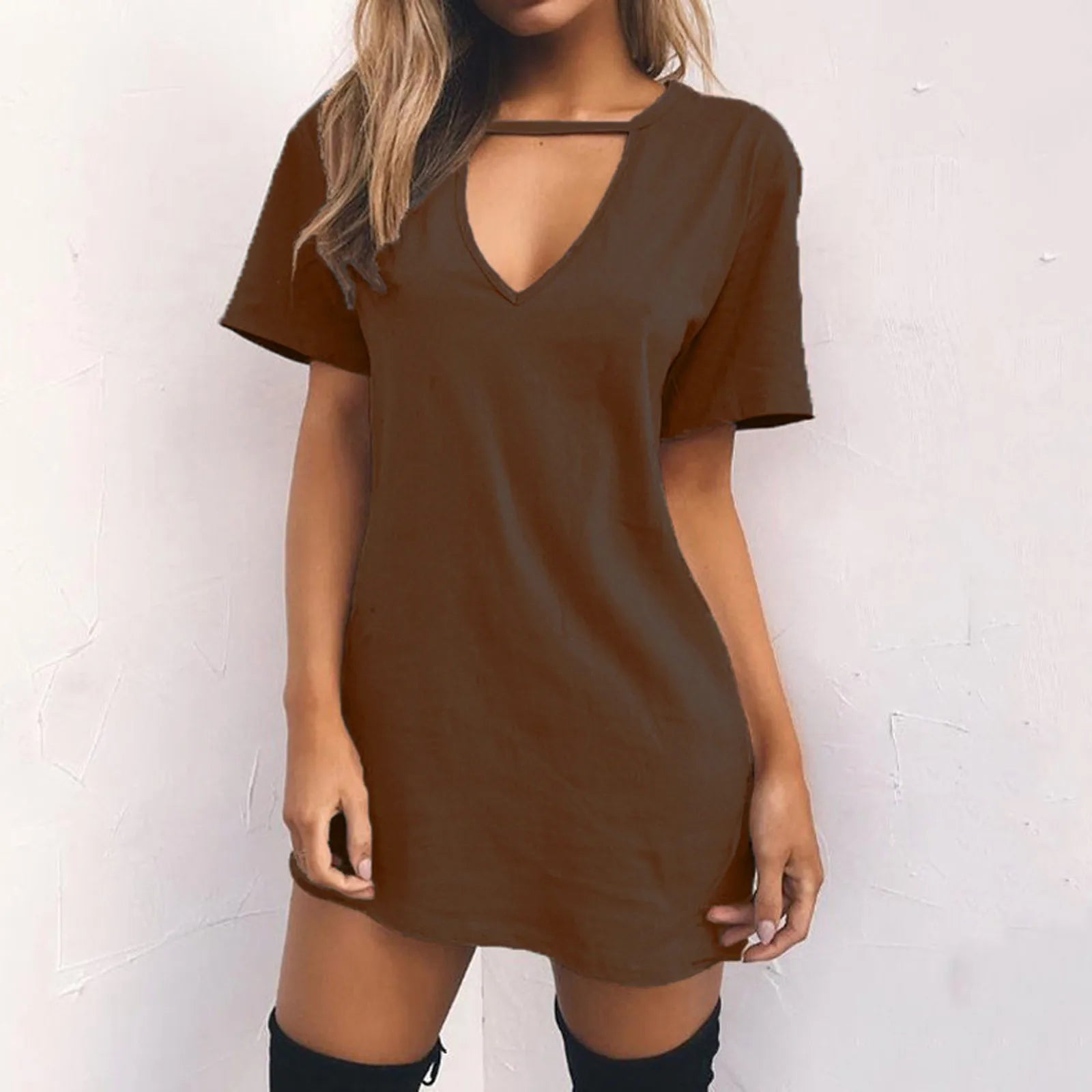 Sexy Elegant Dress Wrap Deep V Neck Cut Out Loose Dress Women Solid Color Short Sleeve Mini Dress Club Party Vestidos