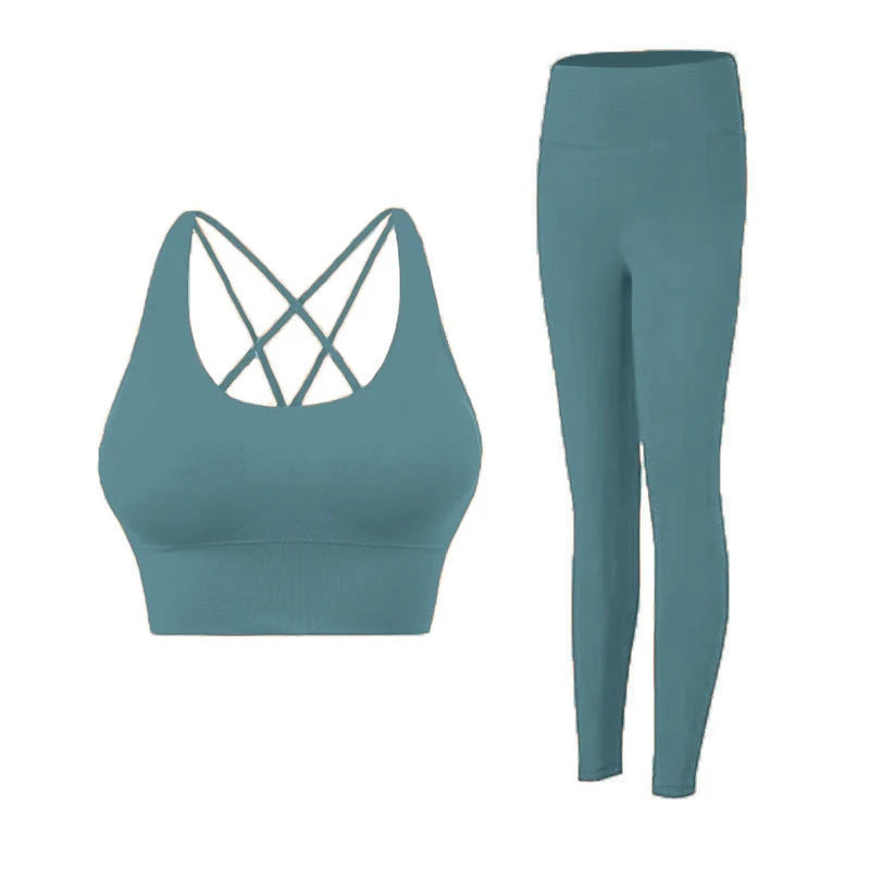 2 Piece Yoga Clothes - Athletic Tracksuit Sports Bra & Leggings