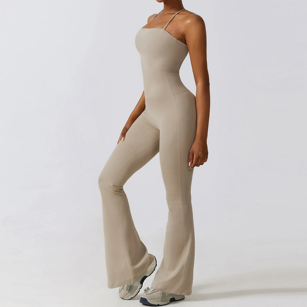 Ctenkevet Women Sleeveless Yoga Jumpsuit Female Gym Flared Overalls Neck-hanging Backless Sportswear Sport Outfit For Woman