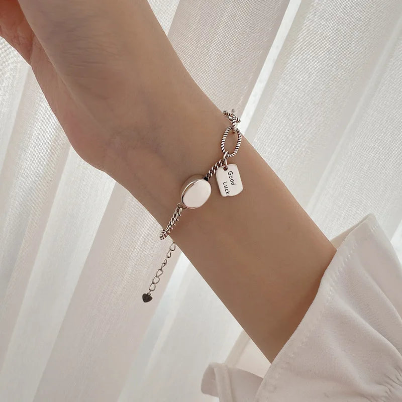 925 Sterling Silver Bracelet Geometric Cube Circle Punk Asymmetric Beaded For Woman Girl Fashion Jewelry Gift Dropship Wholesale