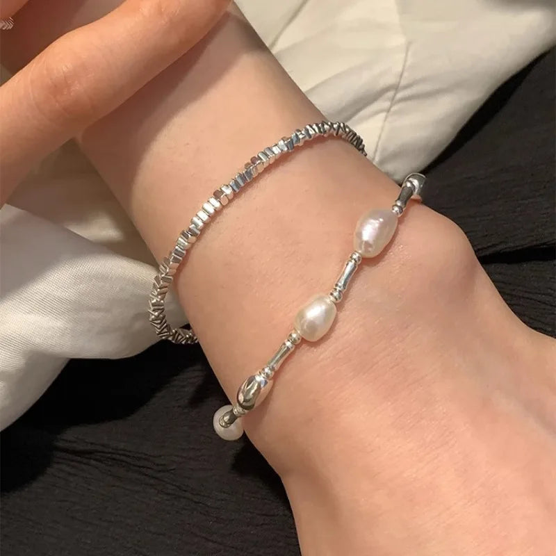 VENTFILLE 925 Sterling Silver Double Layer Pearl Bracelet for Women Girl Design Bead Korean Jewelry Dropshipping