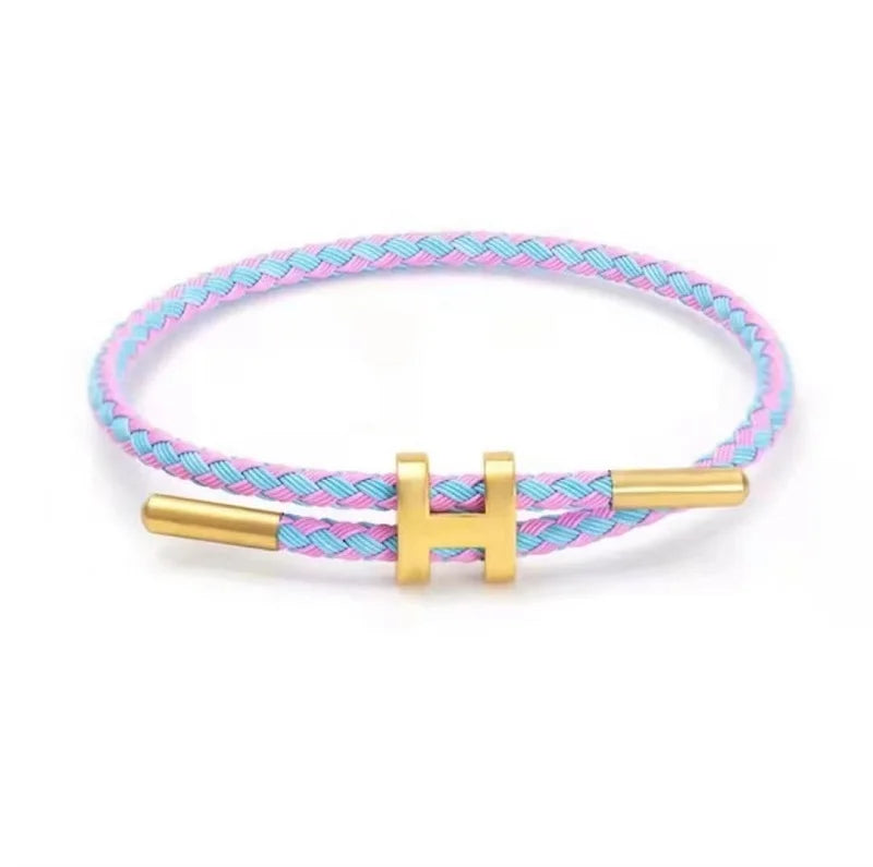 Braided Rope Bracelet Adjustable for Women with Stainless Steel Charms Arm Stacking Jewelry