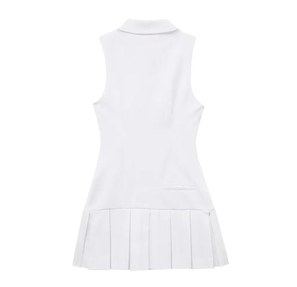 2025 Summer Women Pleated Short Dresses For Women Sleeveless Splicing Mini Dress Female Elegant Party Dresses