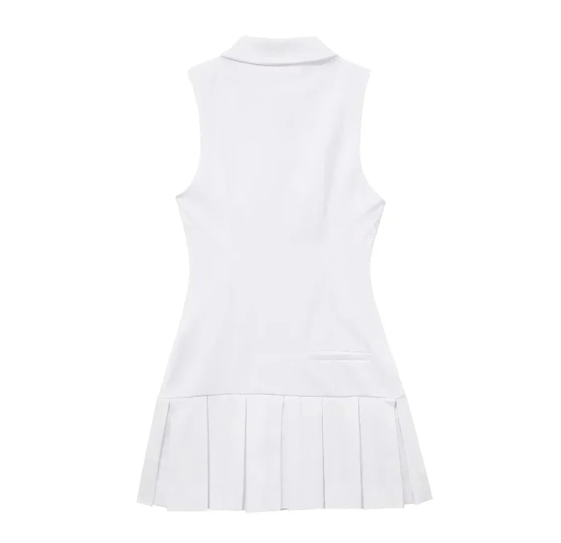 2025 Summer Women Pleated Short Dresses For Women Sleeveless Splicing Mini Dress Female Elegant Party Dresses