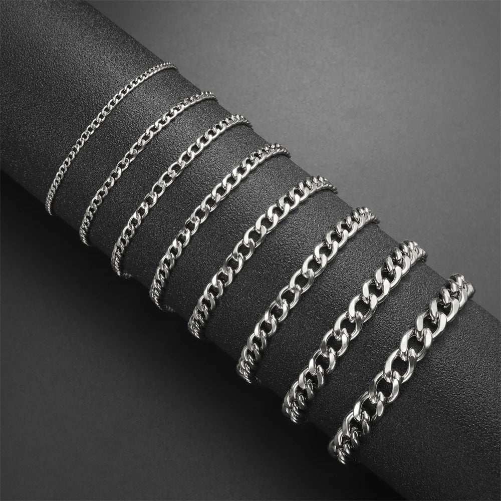 My Shape Fashion Cuban Chain Men Bracelet Stainless Steel 3/5/7/9mm Width Chain Bracelets Figaro Chain Boy Wrist Jewelry Couple