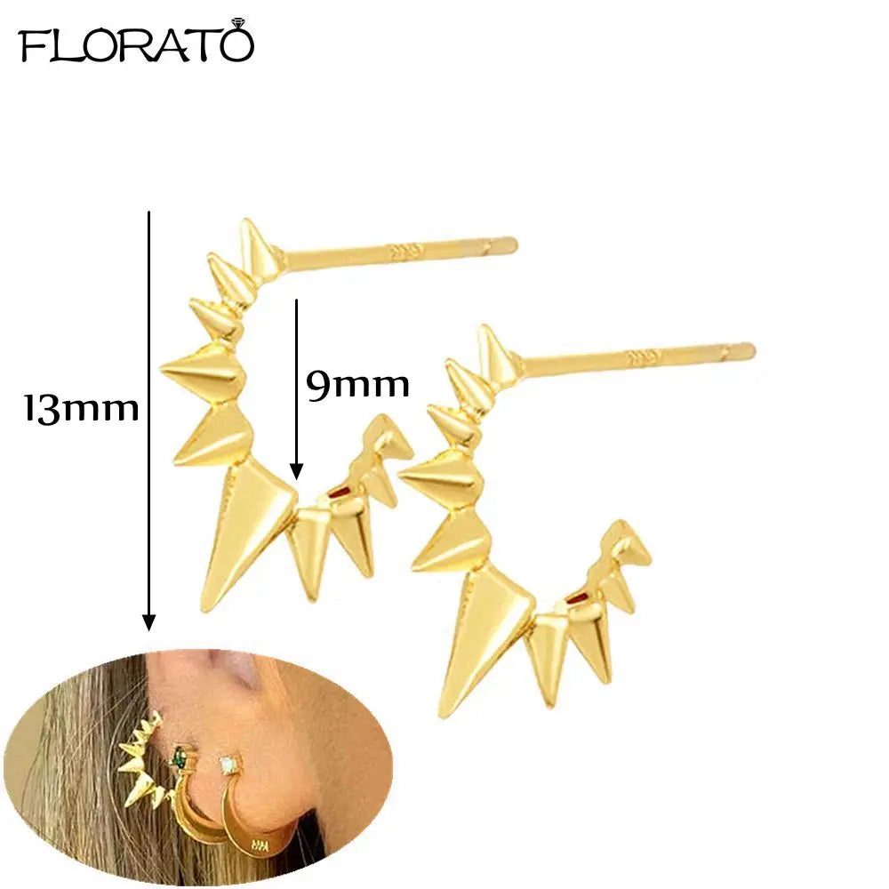 925 Sterling Silver Needle Punk Spike Rivet Hoop Earrings For Women Huggie Earrings Ear Cuff Piercing Earring Gothic Jewelry