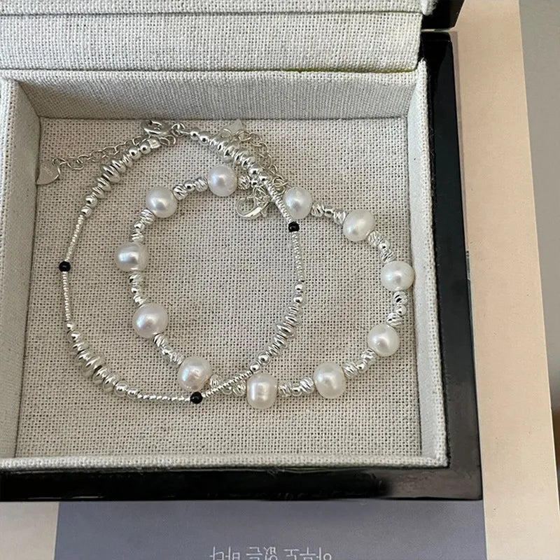 VENTFILLE 925 Sterling Silver Double Layer Pearl Bracelet for Women Girl Design Bead Korean Jewelry Dropshipping