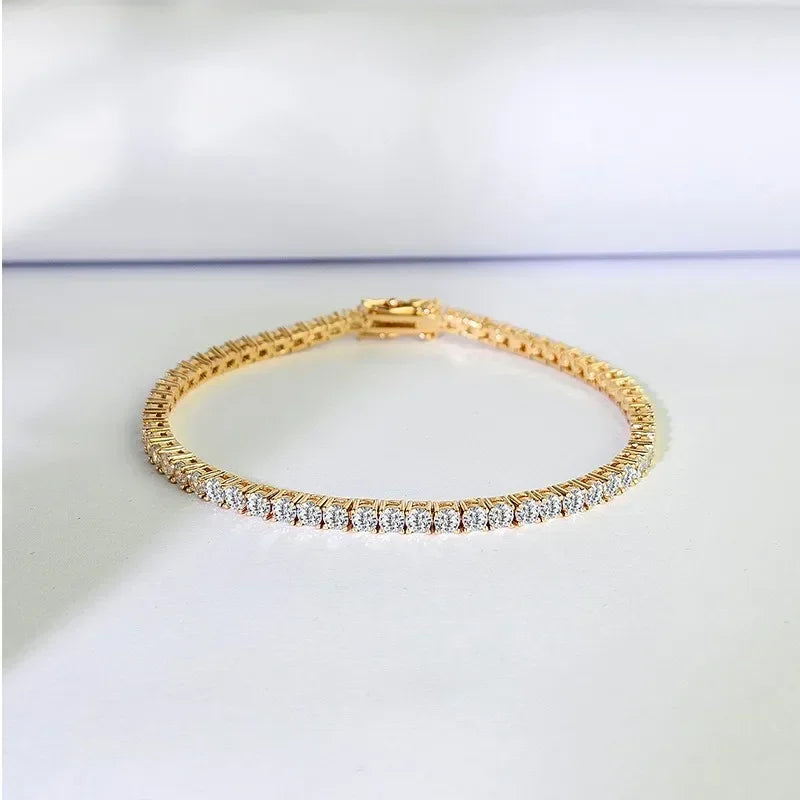 18K Gold Plated 3mm 4mm Tennis Bracelet Full Diamond 925 Silver Plated 18k Wedding Party Jewelry Bracelets for Women Man