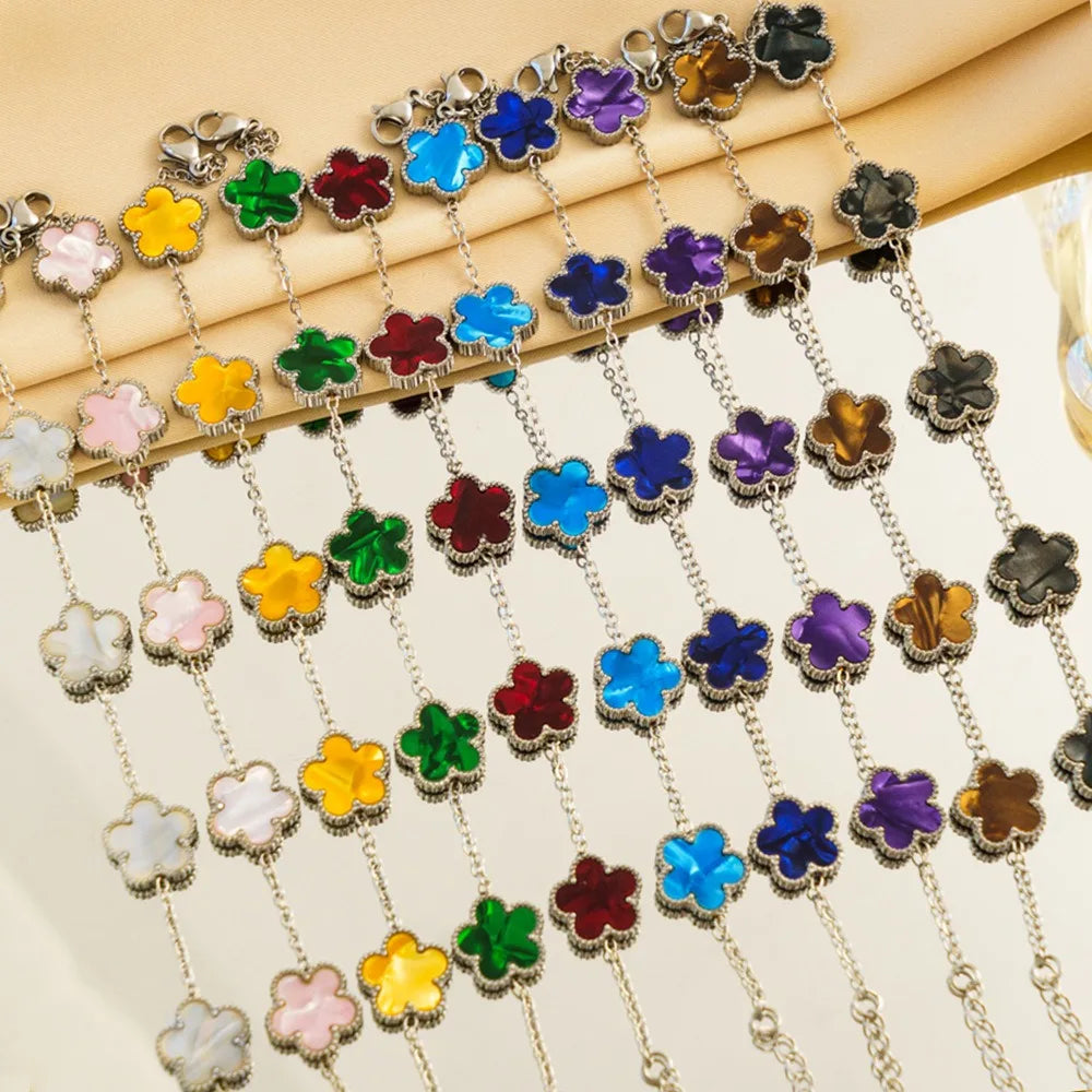 Titanium Steel Five-Leaf Clover Flower Bracelet For Women Adjustable Design Luxury High-End Fashion Fadeless Party Jewelry Gifts