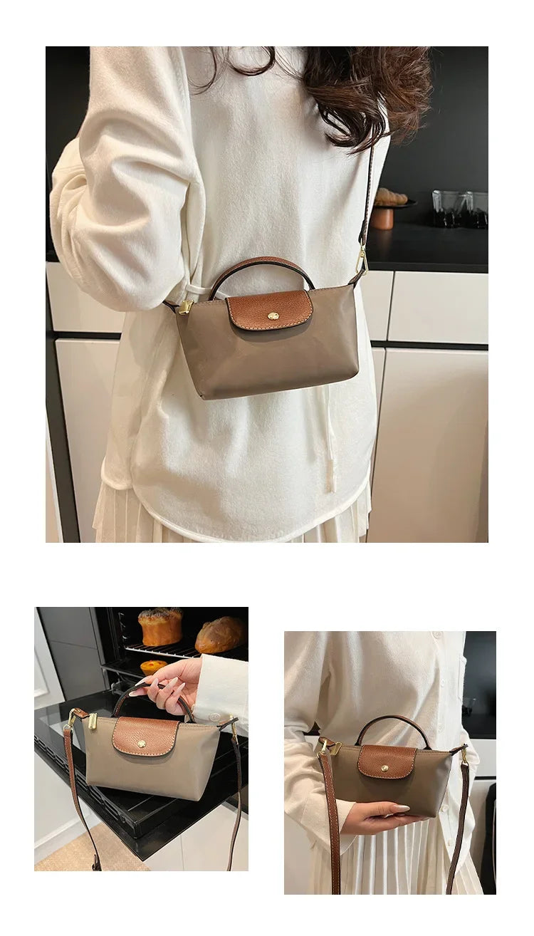 Retro Fashion Nylon Dumpling Bag Women's Crossbody Handbag Soft Polyester Lining Zipper Closure Shoulder Bag Handbag