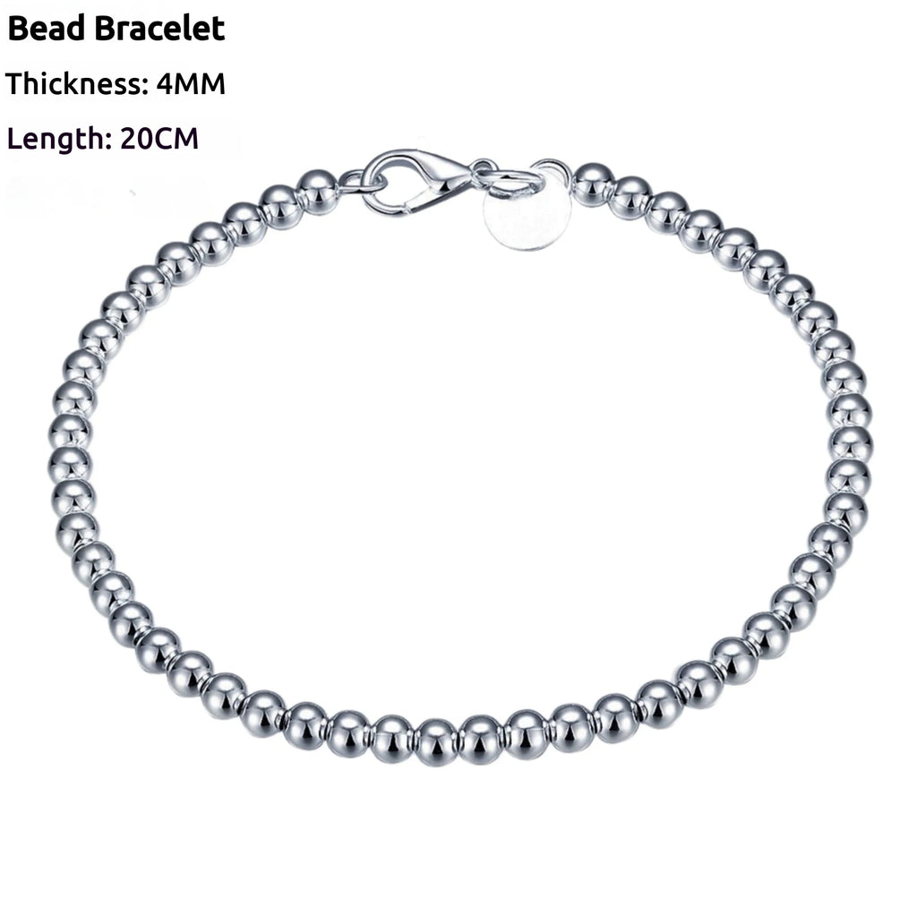 925 Sterling Silver Plated 4MM  Beads Ball Chain Bracelet For Women Men Fashion Jewelry elegant Jewelry Birthday Gift for women