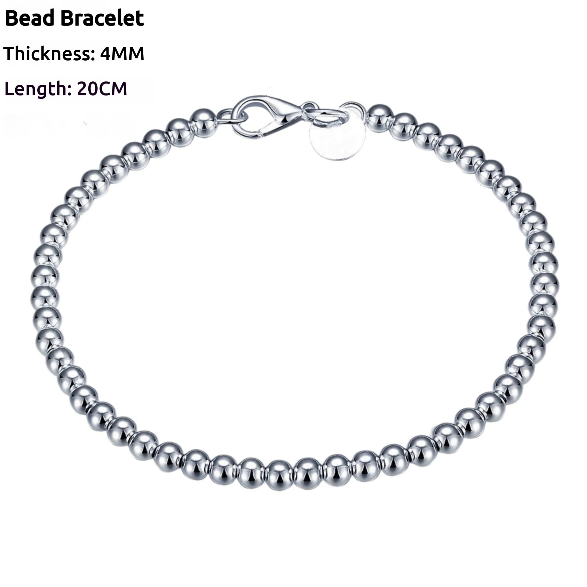 925 Sterling Silver Plated 4MM  Beads Ball Chain Bracelet For Women Men Fashion Jewelry elegant Jewelry Birthday Gift for women