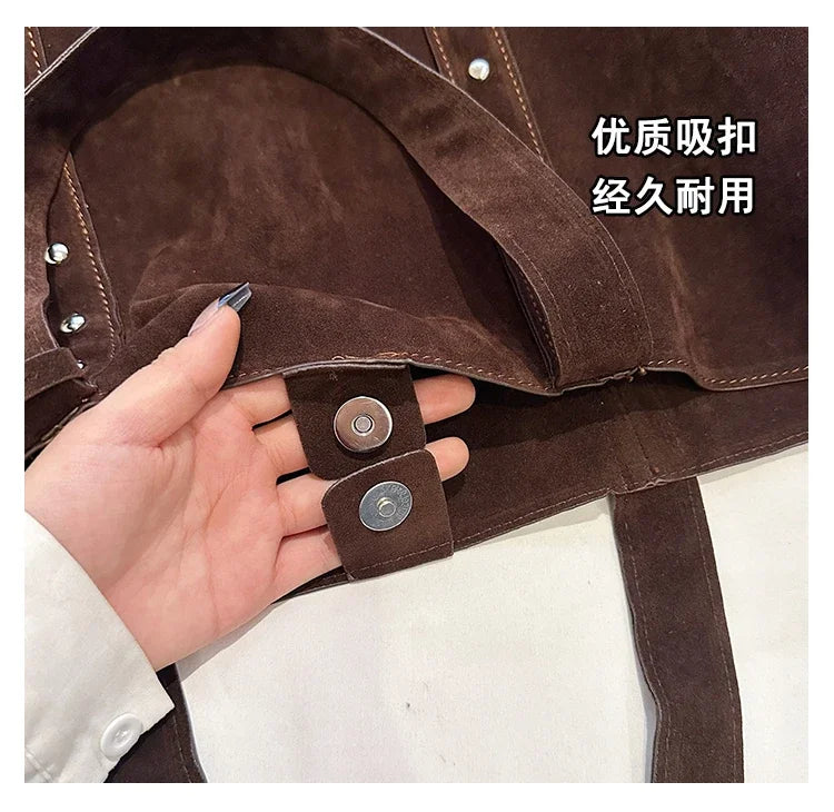 Fashion Suede Sewing Thread Shoulder Bags 2025 New Retro Versatile Commute Simplicity Solid Color Single Women's Handbag