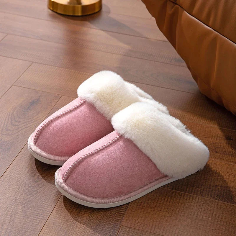 2024 Winter Warm Flat Fur Slippers - Faux Suede Fluffy Home Slides