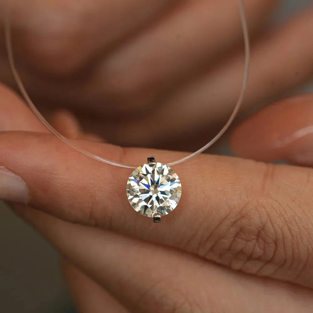 IGOTOS 0.5-5CT Moissanite Pendant Necklace Women GRA Certified 925 Sterling Silver Transparent Fishing Line Choker Chain Jewelry