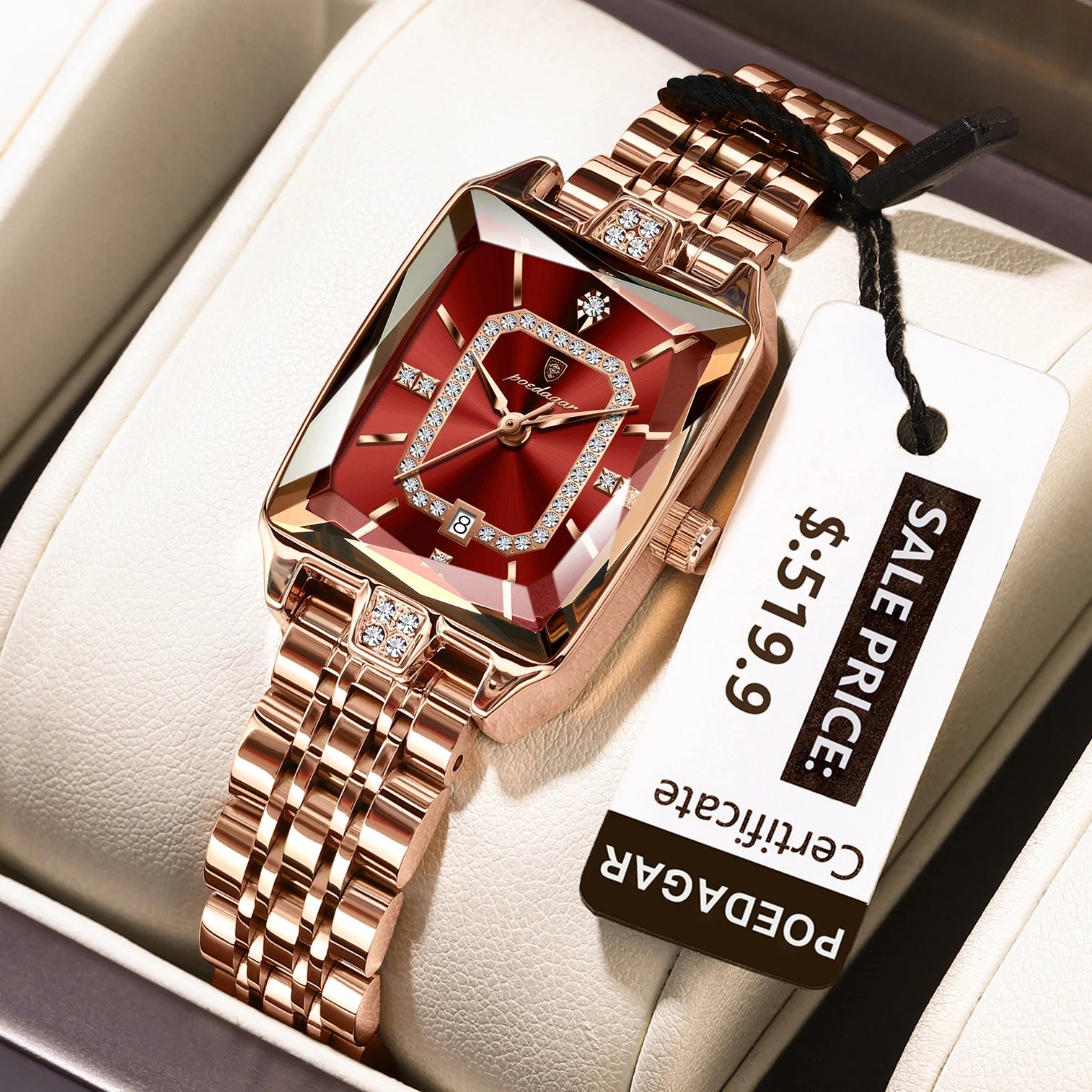 POEDAGAR Luxury Rectangle Watch - Waterproof Calendar Stainless Steel