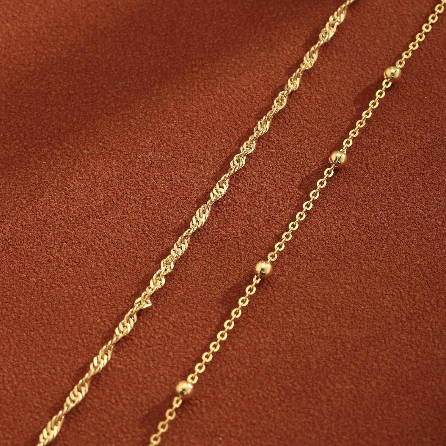 Gold Anklets for Women Waterproof Anklet Beaded Bracelets Stackable Bracelets Gold Plated Jewelry Gifts Non Tarnish Lightweight