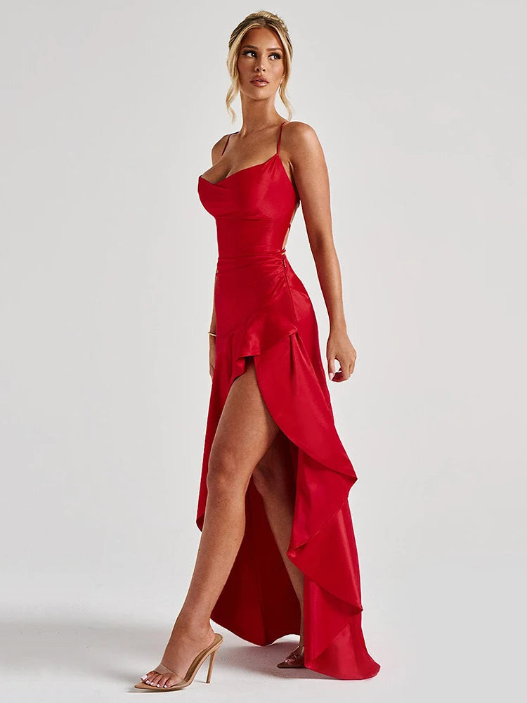 Articat Spaghetti Strap Dress - Satin Split Maxi Evening Gown