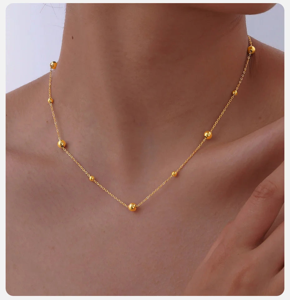 Vnox Dainty Beads Chain Necklaces for Women Girls, Gold Plated Cable O Links Choker Collar