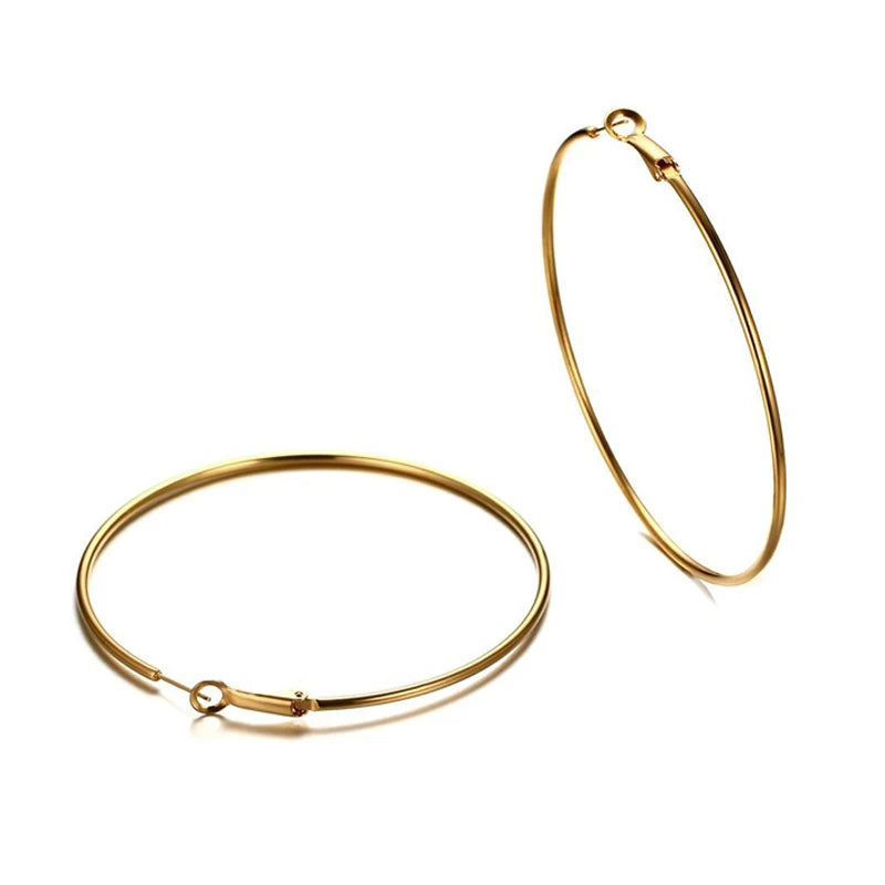 Stainless Steel Big Circle Hoop Huggie Earrings For Women, 40mm/50mm/60mm/70mm