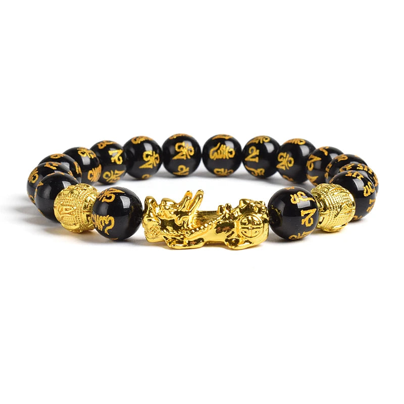 Pi Xiu Tiger Eye Stone Beads Bracelet Feng Shui Yellow Power Stone Women Men Elastic Jewelry Gold Color Pixiu Good Luck Bracelet