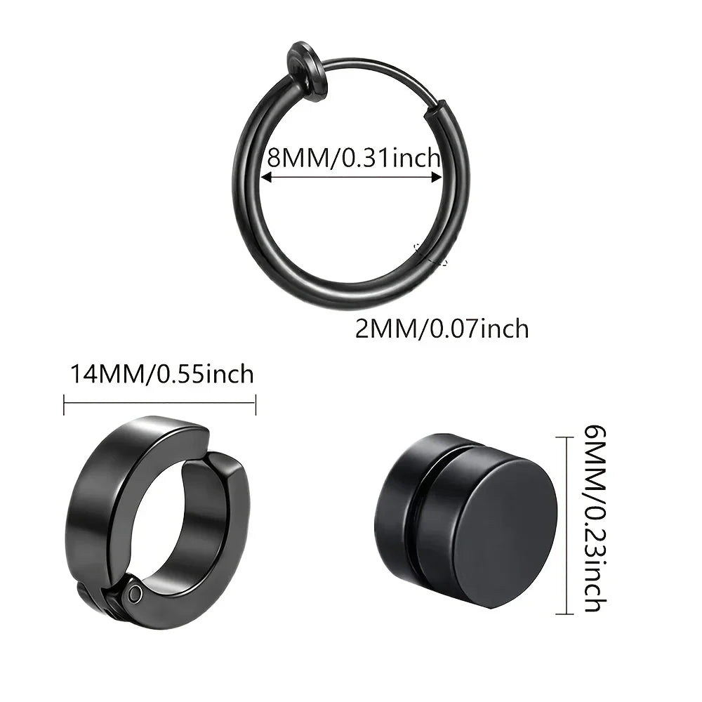 1 Pairs Fashion Magnetic Stud Earrings Men and Women Black CZ Magnet Non-piercing Clip Earring Set Punk Earrings Jewelry Gift